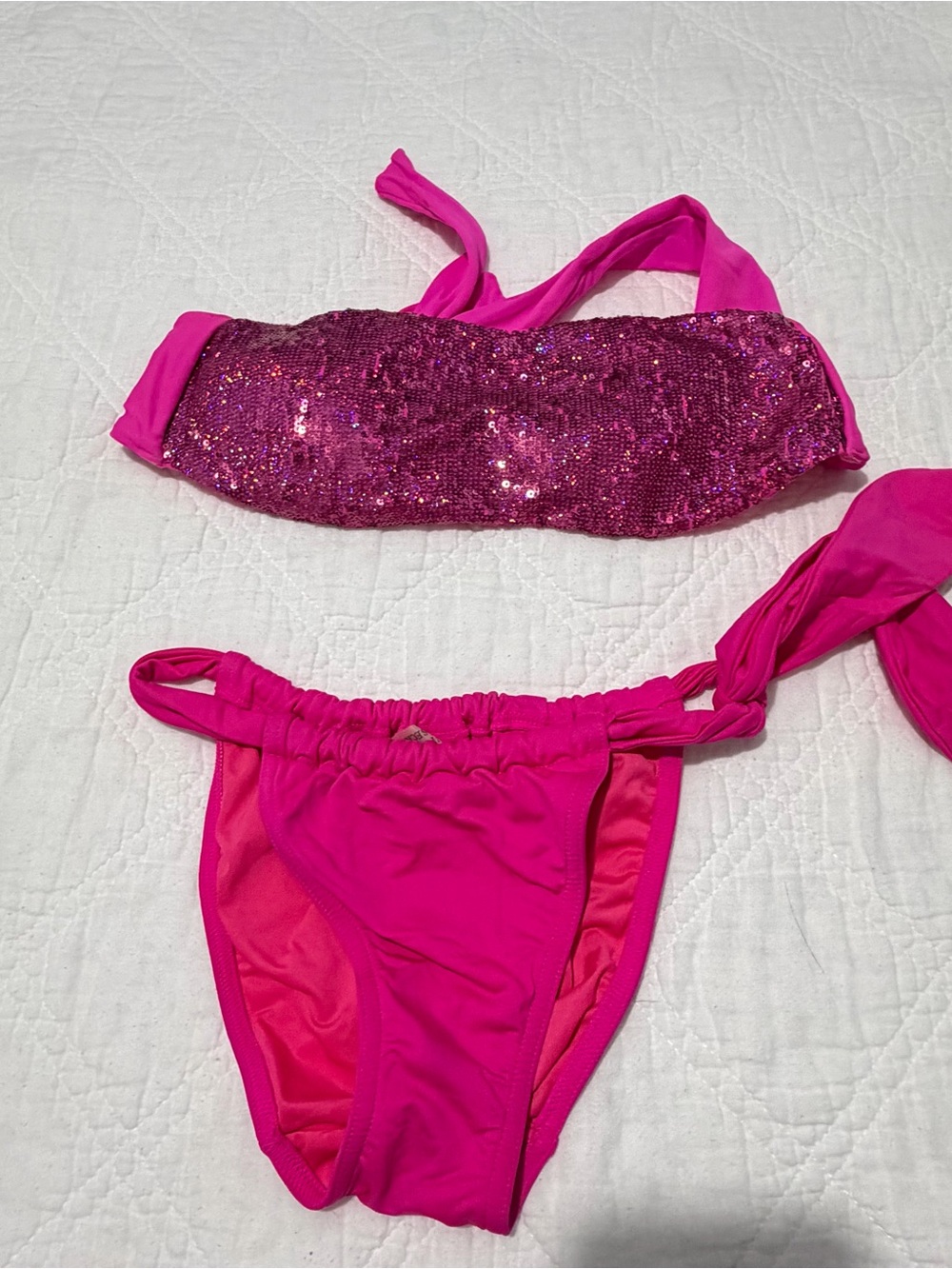 VS Pink Sequin Two-Piece Swim Set Small